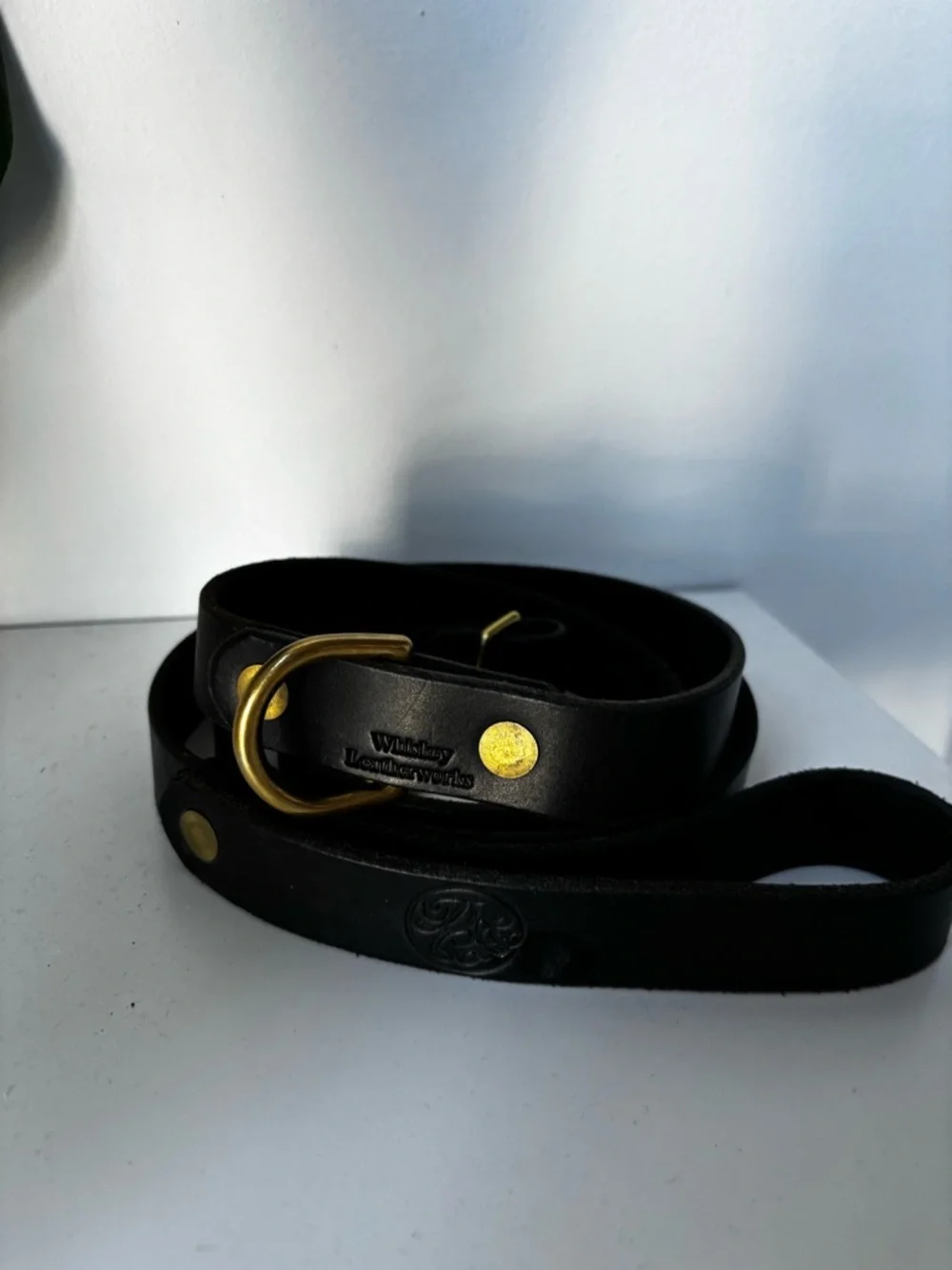 Black Leather Dog Leash with Gold Hardware Death & Co collab